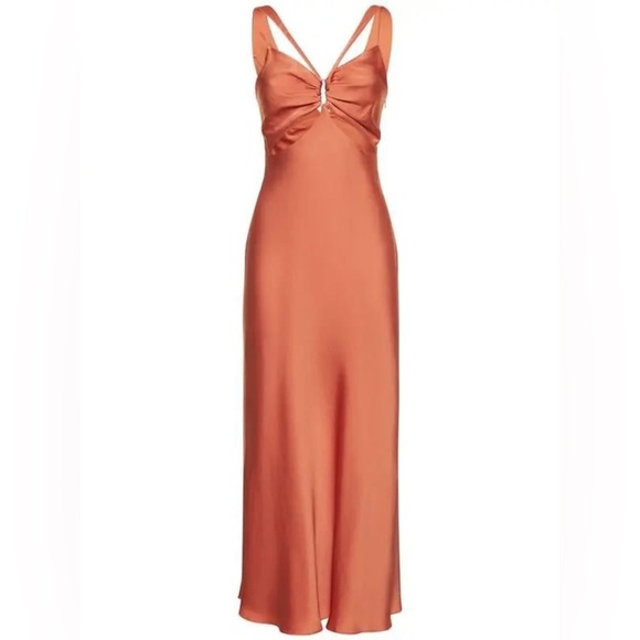 Jonathan Simkhai Josette Cut Out Draped Midi Dress in Coral - Size 10 - Picture 7 of 8